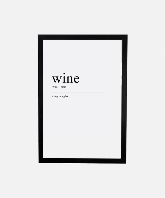 Minimalist black and white “Wine” poster – modern wall art for kitchens, wine bars, and lovers of food and drink.