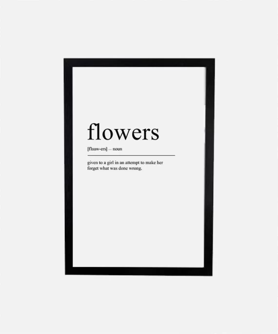 Minimalist flower poster with fine black botanical line art on white matte paper – elegant floral wall decor in modern style.