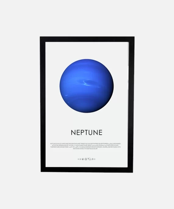 Minimalist black and white Neptune planet poster – elegant wall art for space enthusiasts, astrologers, and lovers of cosmic aesthetics.