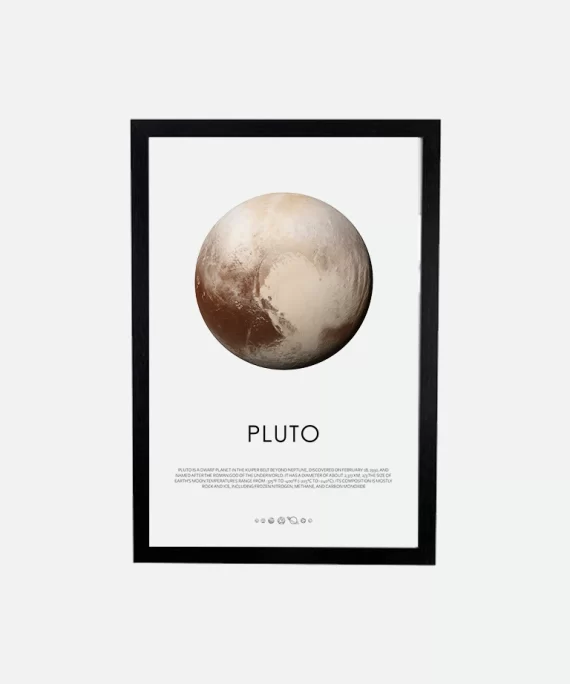 Minimalist black and white Pluto poster – modern wall art for deep thinkers, astrology lovers, and cosmic décor fans.
