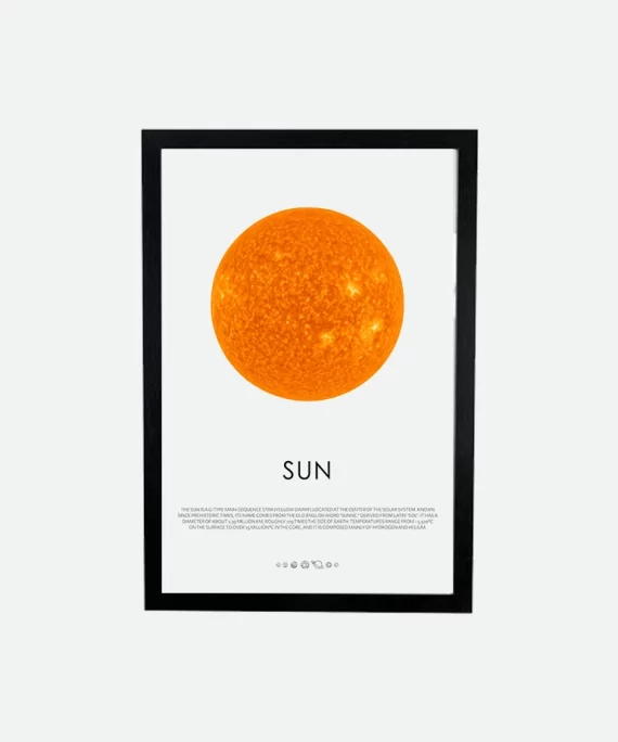 Minimalist black and white Sun poster – radiant wall art for astrology lovers, space fans, and light-inspired interior design.
